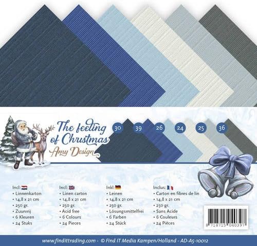 Amy Design The Feeling of Christmas Linen Card Stock Pack A5 24pc 250gsm