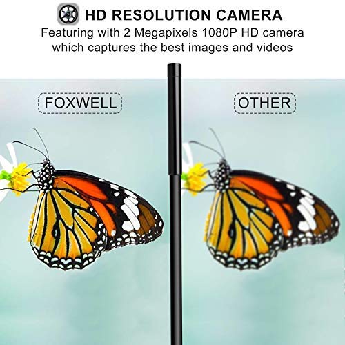 Wireless Endoscope FOXWELL WiFi 5.5mm Borescope Inspection Camera 2200mAh Battery 1080P HD Semi-Rigid Snake Camera Compatible with Android and iOS Smartphone Tablet (16.4FT)