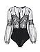 ASMAX HaoDuoYi Womens Lingerie Lace Mesh Long Sleeve Sheer V Neck Leotard Bodysuit Black