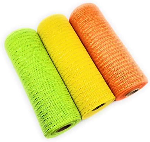 Fall Decor 10in Wide, 10 Yard Decorative Mesh Rolls (Green, Yellow, Orange) for Crafting Wire Wreaths