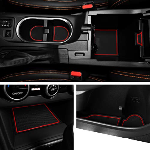 Custom Fit Cup Holder and Door Liner Accessories for 2018 2019 Subaru Impreza and Crosstrek 19-pc Set (Red Trim)