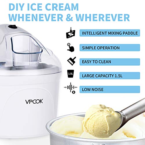 VPCOK Ice Cream Maker 1.5 Qt Electric Frozen Yogurt Sorbet Ice Cream
