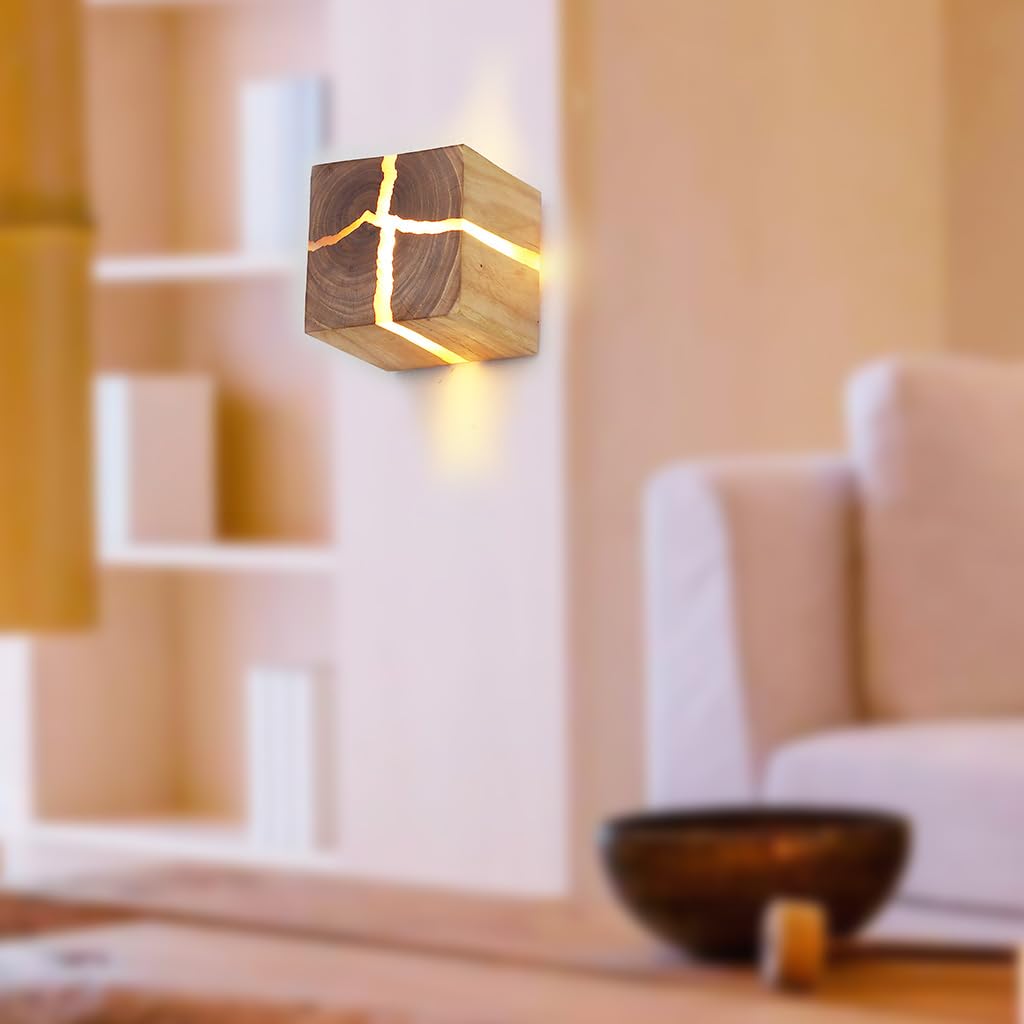 A.1.Coo Wooden Wall Lights Wood LED Wall Sconces Lamp Modern and Brief Dining Room Living Room Hotel Corridor Lamps Lighting Nordic Creativity G4 Cube Lighting Decorative