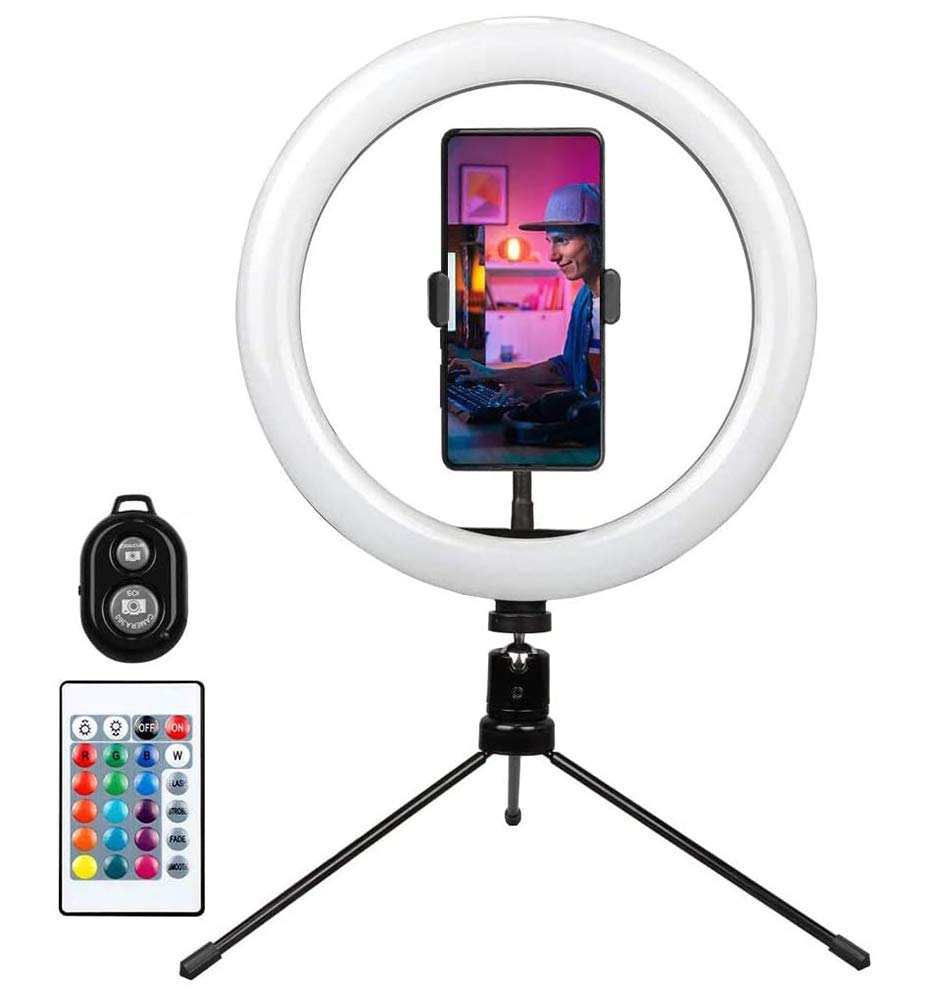 Innoo Tech Ring Light with Remote Control-10" Selfie Ring Light with Tripod Stand, 16 RGB Colors Dimmable LED Lamp Camera Bluetooth Ring Light for Live Stream/YouTube/TikTok/Photography/Makeup