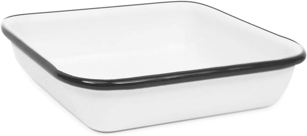 Enamelware Small Square Dish, 8 Ounce, Vintage White/Black