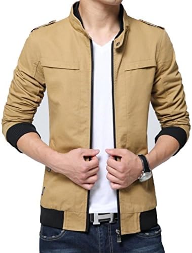Kjdshwa Men's Casual Wear Cotton Lightweight Jacket(Khaki,XS size)