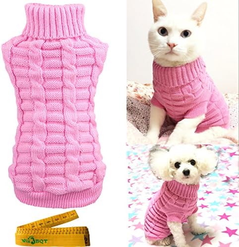 Cat Sweater,Turtleneck Knitted Kitten Clothes,Cat Sweaters for Cats only, Sphynx Cat Clothes,Small Dog Sweaters(Pink,L)