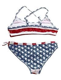 Aleumdr Traje de baño de dos piezas con diseño de rayas y bandera de Estados Unidos para niñas