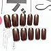 Yean 24Pcs/Set Bridal False Nails Set Full Cover Medium Square Glossy Tan Brown Nude Color Fake Nail Tips with Design Press on Nails with Glue and Adhesive Tab for Women and Girls