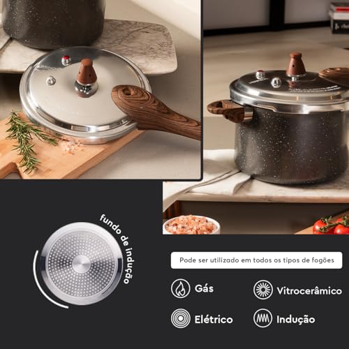 Brinox - Panela de Pressão Ceramic Life com Fundo de Indução 4,2L - Granito
