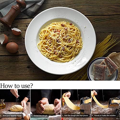 Sailnovo Machine à Pâtes Manuelles en Acier Inoxydable pour Faire Tagliatelle Spaghettis Lasagnes Ravioles (Argent)