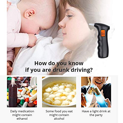Alcohol Breathalyzer Tester, Professional Portable Semiconductor Digital Alcohol Tester Highly-Accurate Result Digital Blood Breath Tester with 5 Mouthpieces
