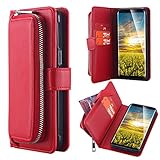 Galaxy S8 Plus Case, LONTECT Zipper Wallet Case with Card Slots & Cash Storage - PU Leather Flip Case with Detachable Magnetic Hard Case for Samsung Galaxy S8 Plus - Red