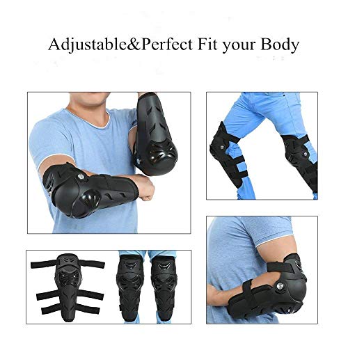 Qii lu 4 pcs Motorcycle Motocross Cycling Elbow and Knee Pads Protection Shin Guards Body Armor Set Black for Adults(Black) - Thumbnail 5