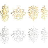 UNICRAFTALE 8pcs 4 Styles 2 Colors Hole 1.6mm 201 Stainless Steel Charms Metal Laser Cut Flat Hollow Lotus Leaf Flower Plant Pendants Drop Dangle Earrings Charms for DIY Necklace Jewelry Making