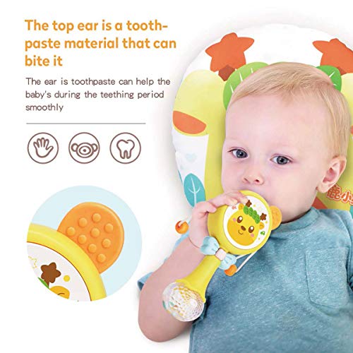 Rattles Toy Drum for Infants, Shaker Toy Musical rattles for Babies with Light up and Singing for boy or Girl Birthday Gift (Yellow)
