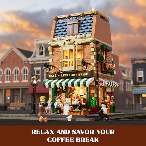 Funwhole Buchcafé Illuminated Building Kit Set - City Coffee House LED Light Modular Construction Model Sets 1718 Pieces for Adults and Teenagers