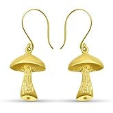 Gold Mushroom Earrings for Women– Unique Trendy Golden Dangle Earrings, Boho Chic Handcrafted Fashion Jewelry, Lightweight Elegant Gift for Her