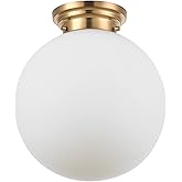 Globe Electric 65694 Portland 1-Light Semi-Flush Mount Ceiling Lighting, Matte Brass, Opal Glass Shade, Bulb Not Included