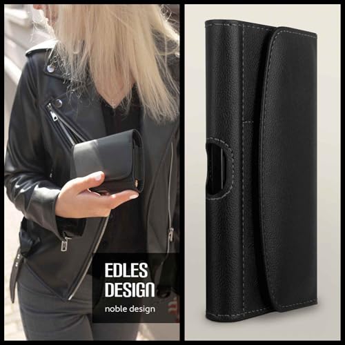 moex Cómoda bolsa horizontal con clip para cinturón compatible con LG G Flex 2 | Uso universal con trabilla para cinturón y cierre magnético, color negro