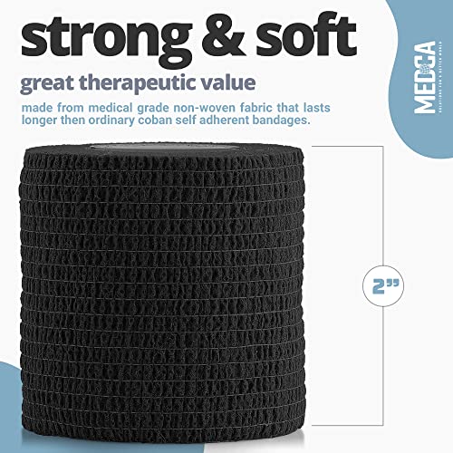 SelfAdherent Cohesive Bandage Black Medical Wrap 6 Rolls 2" Wide x