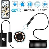 Mousand Wireless Semi-rigid Endoscope inspection camera 2.0 Megapixels HD Waterproof USB Snake Camera for Android Smartphone,Iphone IOS &amp;Tablet PC -Black (16.4FT)
