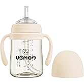 UBMOM Sippy Cup with Straw and Handle, Spillproof Baby and Toddler Cups with Replaceable Straw, BPA-Free PPSU Sippy Cups for Toddlers, 6.76oz (Beige)