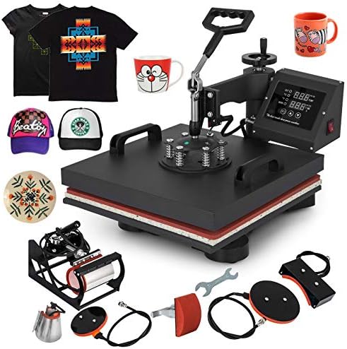 MosaicAL 6IN1 Heat Press Machine 15x15Inch(38x38cm) Dual LED Display Sublimation Tranfer Machine 1050W Multifunctional Heat Press Swing Away 6pcs Set for t-Shirts Cap (15x15Inch/ 6IN1)