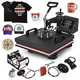 Mophorn Heat Press 15x15 inch 6pcs Heat Press Machine 1050W Multifunctional Sublimation Dual LED Display Heat Press Machine for t Shirts Swing Away Design (15x15Inch, 6IN1 Element)