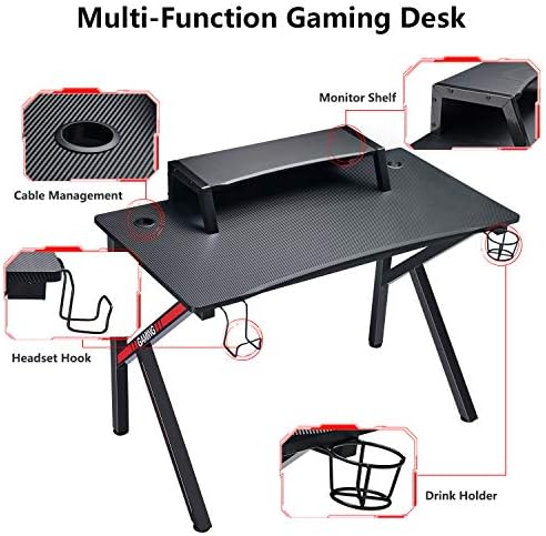 GTRACING Gaming Desk Computer Table Office PC Workstation with Shelf, Cup Holder, Headphone Holder, Built-in Power Strip 3 Outlets & 2 USB Ports K-Shaped 45'' E-Sports Gamer Desk,Red 2 GTRACING Gaming Desk Computer Table Office PC Workstation with Shelf, Cup Holder, Headphone Holder, Built-in Power Strip 3 Outlets & 2 USB Ports K-Shaped 45'' E-Sports Gamer Desk,Red