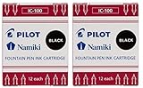 Pilot Namiki IC100 Fountain Pen Ink Cartridge, Black, 12 Cartridges per Pack (Pack of 2)