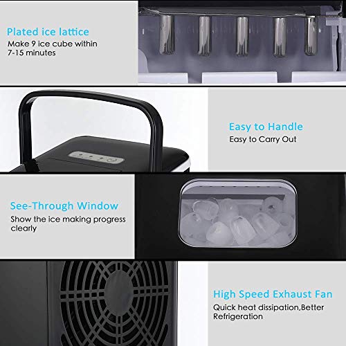 Colzer Portable Electronic Ice Maker Machine, Countertop Ice Maker,Make 9 Ice Cubes within 6-13 Minutes,33lbs Ice in 24 hours,Water Tank and Ice Scoop, Home,Kitchen,Bar,KTV (black)