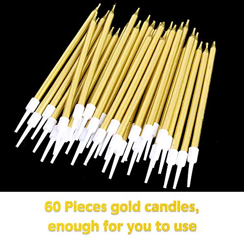 Hicdaw 60PCS Birthday Candles Birthday Party Long Thin Cake Candles Metallic Birthday Candles in Holders for Birthday Wedding Party Cake Decorations - Thumbnail 5