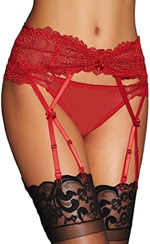 LittleLittleSky Womens Sexy Floral Lace Holder Elastic Gater Belt ((US 2-6)S, Red)