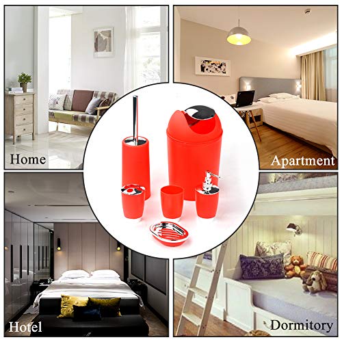 WOOPOWER 6pcs Bathroom Accessories Set, Including Toothbrush Holder, Waste Bin, Soap Dish, Toilet Brush, Rinse Cup, Sprayer Bottle, for Home, Office, Apartment, Hotel etc (Red)