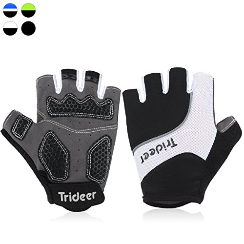 Trideer UltraLight Cycling Gloves (Half Finger) – Breathable Lycra & Anti-Slip Shock - Absorbing Silica Gel Grip, Mountain Road Bike Gloves Men/Women (Black&White, S (Fits 6.3-7.0 inches))