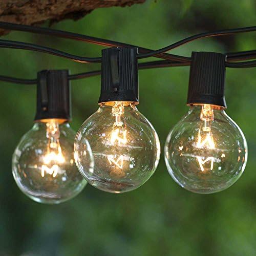 Patio Globe Lights - 50 ft Black C9 Cord - Clear G50 Bulbs