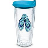 Tervis Sequins Flip Flops Made in USA Double Walled Insulated Tumbler Cup Keeps Drinks Cold & Hot, 24oz, Clear