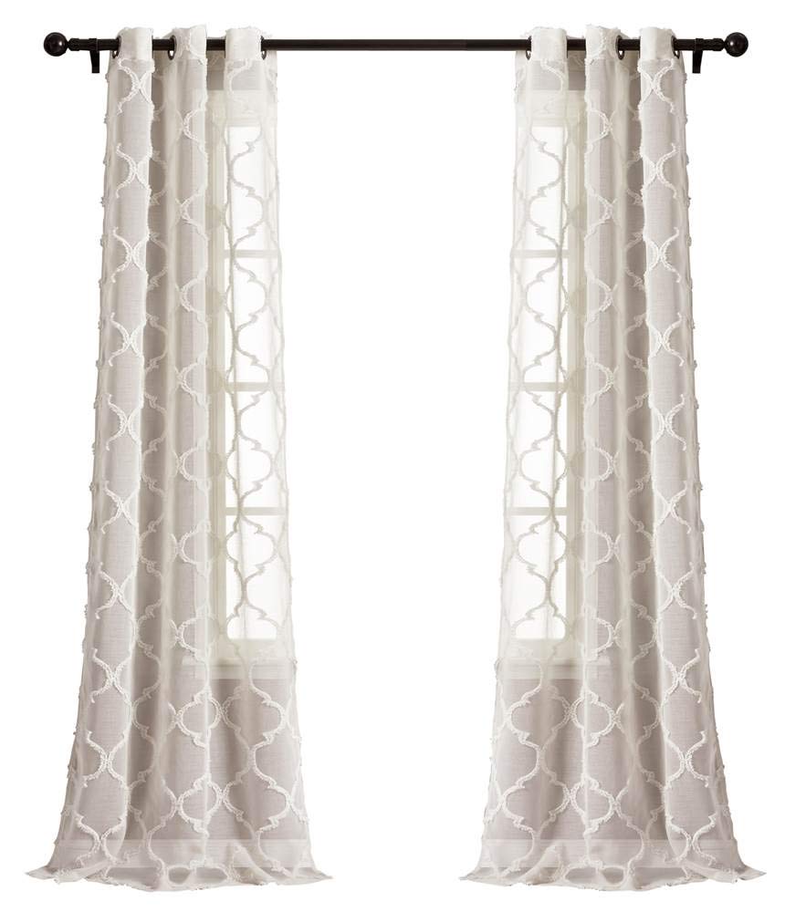 Lush Decor Beige Avon Trellis Grommet Sheer Window Curtain Panel Pair (84" x 38") — image 1