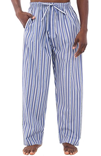 Alexander Del Rossa Mens Cotton Pajama Pants, Long Woven Pj Bottoms, Large Light and Dark Blue Striped (A0696R62LG)