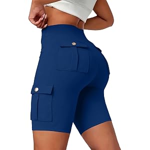 Women High Waist Cargo Biker Shorts with Multi Pockets Tummy Control Stretch Bermuda Shorts Athletic Outdoor