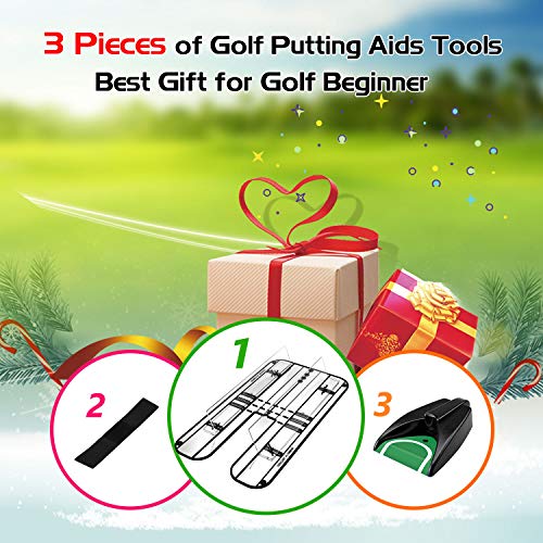 Ulalov 3 Pieces Golf Putting Alignment Mirror, Golf Training Aids for Beginner, Golf Putting Practice, Putting Golf Set with Putting Mirror, Golf Automatic Putting Cup, Arm Band