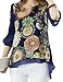 Vonfon Women Floral Print Loose Plus Size Back Pleated Chiffon Blouse Tops Blue, Small