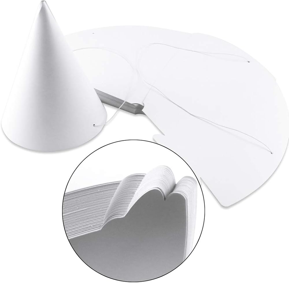Weoxpr 40 Pieces White Party Cone Hats DIY Fun Birthday Party Paper Cones Hat for Kids Adults Art Craft Party Supplies: Clothing