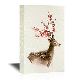 Canvas Wall Art - Watercolor Style Deer Series - Brown Deer - Gallery Wrap Modern Home Art | Ready to Hang - 12x18 inches