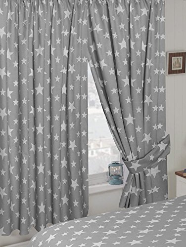 66 X 72 Stars Grey Curtains With Tie Backs By My Home Pencil