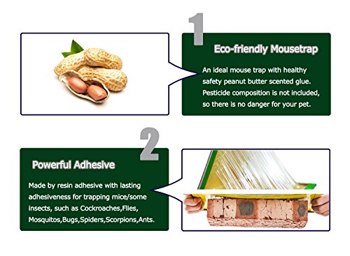Mouse Glue Trap, Irresistible Peanut Butter Scented Folding Large Rat Glue Pads, Super Sticky Glue Board Traps for Mice, Rats, Cockroaches, Flies, Mosquitos, Bugs, Spiders, Scorpions, Ants - Pack of 4
