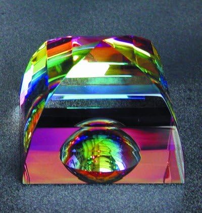 Rainbow Mystic Pyramid with Dome Crystal Paperweight- Large