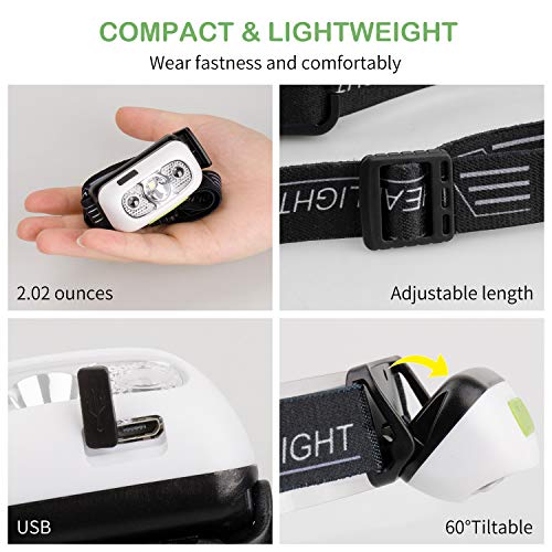 HIMETSUYA Headlamp Flashlight, Led Headlamps Rechargeable Headlight [2 Pack] 500 Lumen IPX6 Waterproof With Motion Sensor Mode, for Outdoor, Camping, Running, Hiking -Built-in Battery(2 Pack) - Thumbnail 2