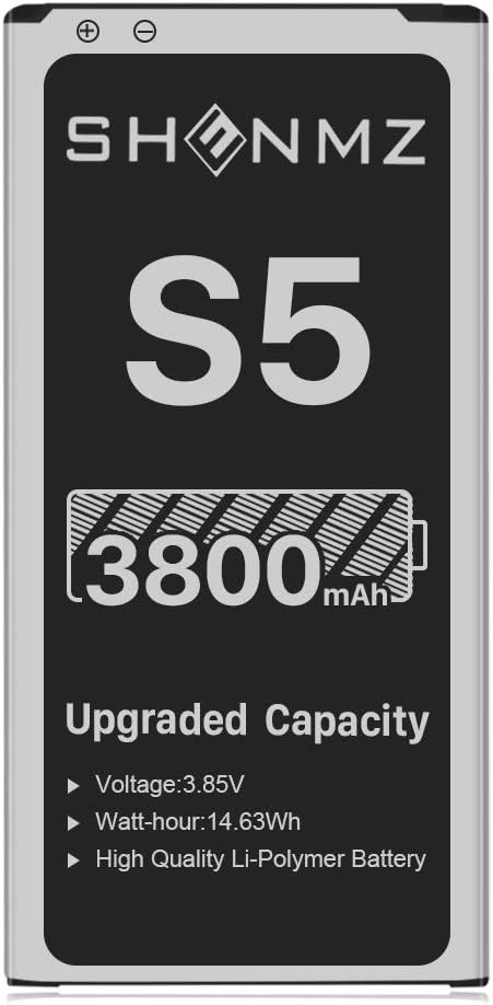 Galaxy S5 Battery, 3800mAh [Upgraded] SHENMZ Li-ion Replacement Battery for Samsung Galaxy S5 EB-BG900BBU SM-G900V I9600 SM-G900H SM-G900A SM-G900TR SM-G900P SM-G900T SM-G900R - 18 Months Warranty: Home Audio & Theater